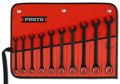 Proto® 10 Piece Black Chrome Metric Non-Reversible Combination Ratcheting Wrench Set - Spline - Exact Tooling