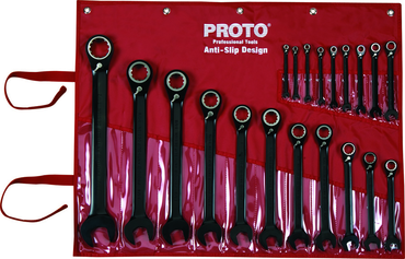 Proto® 20 Piece Black Chrome Reversible Combination Ratcheting Wrench Set - Spline - Exact Tooling