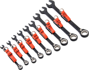 Proto® Tether-Ready 9 Piece Black Chrome Reversible Combination Ratcheting Wrench Set - Spline - Exact Tooling
