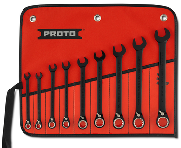 Proto® 9 Piece Black Chrome Reversible Combination Ratcheting Wrench Set - Spline - Exact Tooling