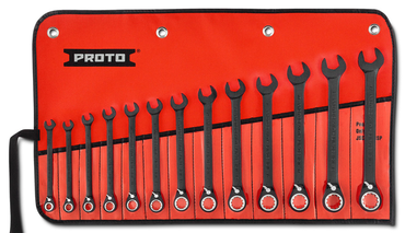 Proto® 13 Piece Black Chrome Reversible Combination Ratcheting Wrench Set - Spline - Exact Tooling