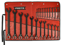 Proto® 22 Piece Black Chrome Reversible Combination Ratcheting Wrench Set - Spline - Exact Tooling