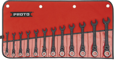 Proto® 12 Piece Black Chrome Metric Combination Locking Flex-Head Ratcheting Wrench Set - Spline - Exact Tooling