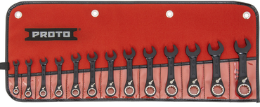 Proto® 13 Piece Black Chrome Metric Combination Stubby Reversible Ratcheting Wrench Set - Spline - Exact Tooling