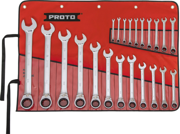 Proto® 22 Piece Full Polish Metric Combination Reversible Ratcheting Wrench Set - 12 Point - Exact Tooling