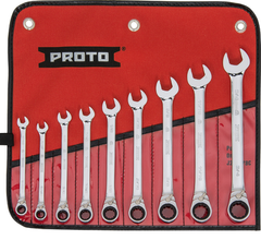 Proto® 9 Piece Full Polish Combination Reversible Ratcheting Wrench Set - 12 Point - Exact Tooling