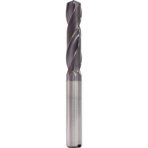 8.9 mm Dia. × 10 mm Shank × 47 mm Flute Length × 89 mm OAL, 3xD, 140°, TiAlN, 2 Flute, Internal, Round Solid Carbide Drill - Exact Tooling