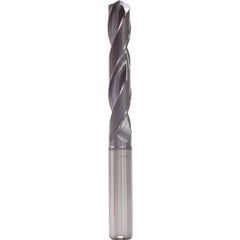 7.2 mm Dia. × 8 mm Shank × 53 mm Flute Length × 91 mm OAL, 5xD, 140°, TiAlN, 2 Flute, Internal, Round Solid Carbide Drill - Exact Tooling