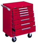 7-Drawer Roller Cabinet w/ball bearing Dwr slides - 35'' x 18'' x 27'' Red - Exact Tooling