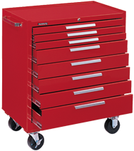 8-Drawer Roller Cabinet w/ball bearing Dwr slides - 40'' x 20'' x 34'' Red - Exact Tooling