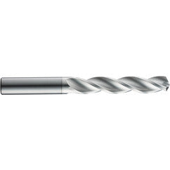 13.5 mm Dia. × 14 mm Shank × 77 mm Flute Length × 124 mm OAL, 5xD, 124°, Uncoated, 3 Flute, External, Round Solid Carbide Drill - Exact Tooling