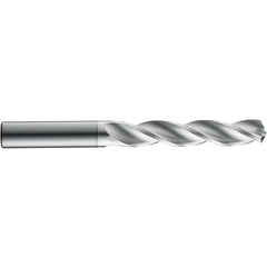 10.8 mm Dia. × 12 mm Shank × 71 mm Flute Length × 118 mm OAL, 5xD, 124°, Uncoated, 3 Flute, External, Round Solid Carbide Drill - Exact Tooling