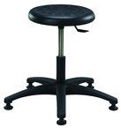 Round Polyurethane Stool - Standard Glides, 14" Soft Black Poly Seat, Pneumatic Hgt Adj, Black ABS Five Star Base, Desk Hgt 16.5"-21.5" - Exact Tooling