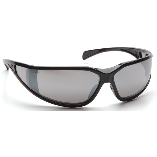 Safety Glasses - Curved Lens, Black Frame, Silver Mirror - Exact Tooling