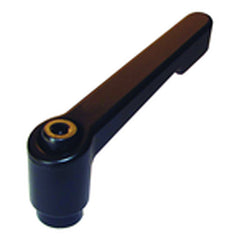 Stud Type - Plastic Handle Adjustable Clamping Lever - 1/2″–13″ Thread Size, 1.25″ Thread Length, 1.69″ Hub Height, 2.52″ Overall Height, 3.62″ Width - Exact Tooling