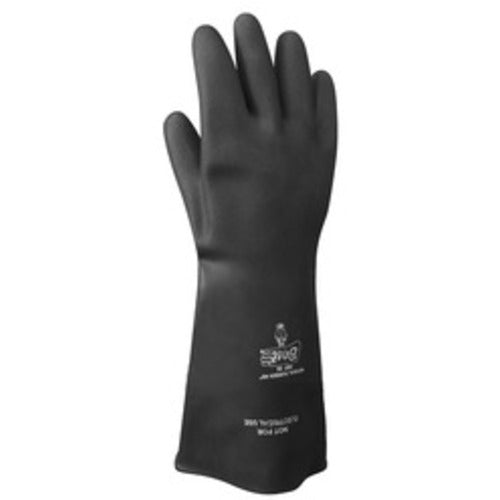 Chemical resistant natural rubber latex unsupported 15″ 40-mil unlined black bisque finish rolled cuff/L - Exact Tooling