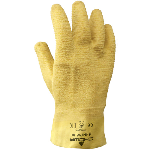 General purpose natural rubber fully-coated 10″ gauntlet cuff yellow wrinkle-finish/large - Exact Tooling