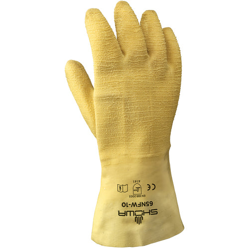 General purpose natural rubber fully-coated 12″ gauntlet cuff yellow wrinkle-finish/large - Exact Tooling