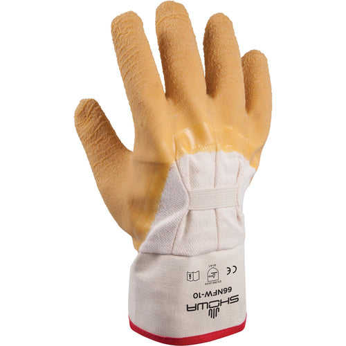 General purpose natural rubber palm-coated reinforced safety cuff white w/yellow dip wrinkle-finish/L - Exact Tooling