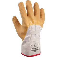 General purpose natural rubber palm-coated reinforced safety cuff white w/yellow dip wrinkle-finish/L - Exact Tooling