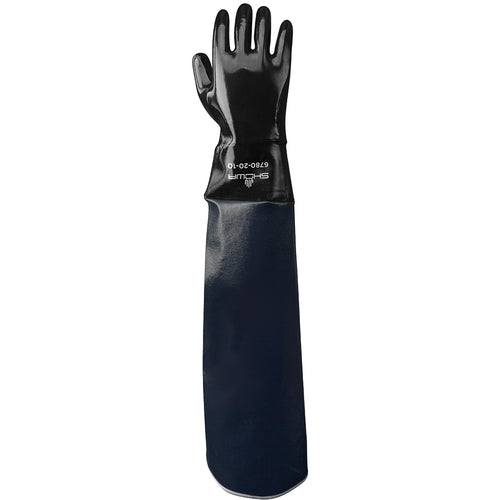 Chemical resistant 12″ fully coated neoprene gauntlet 20″ nitrile laminated shoulder length sleeve black/L - Exact Tooling