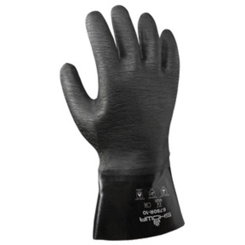 Chemical resistant neoprene fully coated heavyweight 12″ gauntlet black rough finish/large - Exact Tooling