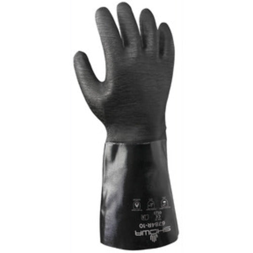 Chemical resistant neoprene fully coated heavyweight 14″ gauntlet black rough finish/large - Exact Tooling