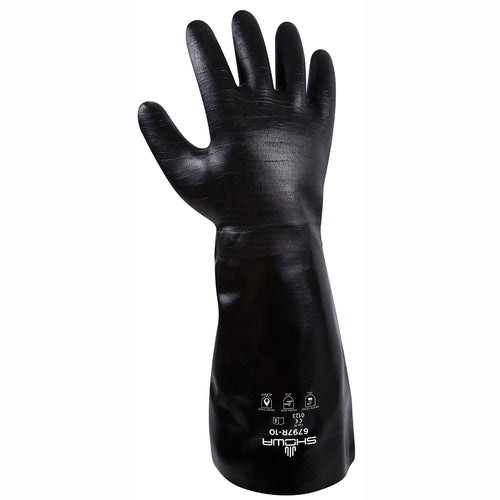 Chemical resistant neoprene fully coated heavyweight elbow length gauntlet black rough finish/large - Exact Tooling
