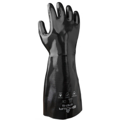 Chemical resistant neoprene fully coated heavyweight elbow-length gauntlet black smooth/large - Exact Tooling