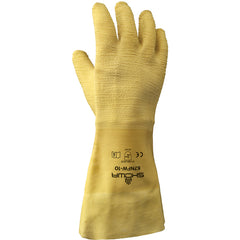 General purpose natural rubber fully coated 14″ gauntlet cuff yellow wrinkle-finish/medium - Exact Tooling