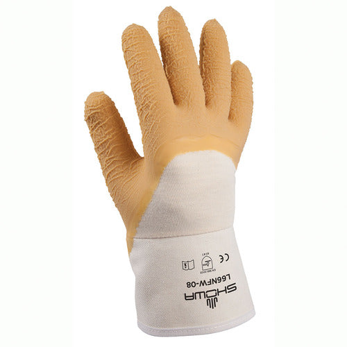 General purpose natural rubber palm-coated reinforced safety cuff white w/yellow dip wrinkle-finish/S - Exact Tooling