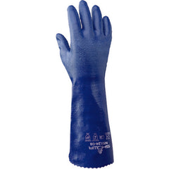 Chemical resistant nitrile fully coated 14″ gauntlet royal blue rough finish interlock liner/large - Exact Tooling
