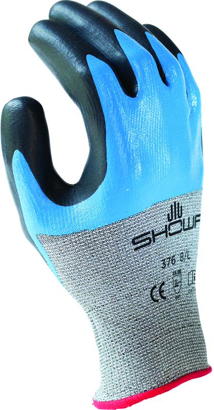 Engineered Hagane CoilTechnology cut resistant fiber w/double dipped nitrile palm coating, grey with blue and black overcoating, smooth finish, ANSI CUT LEVEL A4/XL - Exact Tooling