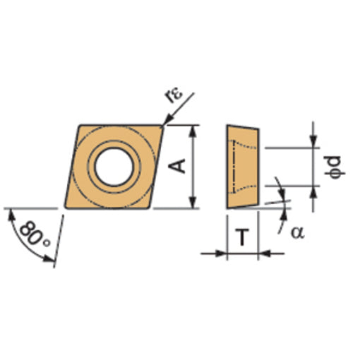 CCMT 3251 GK CA6525, 1/64″ Corner Radius, 5/32″ Thick, 3/8″ Inscribed Circle, TiCnulll2O3/TiN, Diamond, Turning Indexable Insert - Exact Tooling