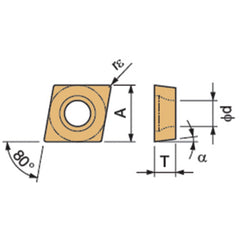 CCMT 3251 GK CA6515, 1/64″ Corner Radius, 5/32″ Thick, 3/8″ Inscribed Circle, TiCnulll2O3/TiN, Diamond, Turning Indexable Insert - Exact Tooling