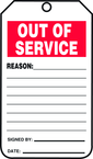 Status Record Tag, Out Of Service, 25/Pk, Plastic - Exact Tooling