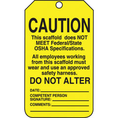 Scaffold Tag, Caution This Scaffold Does Not Meet Federal/Stat, 25/Pk, Cardstock - Exact Tooling