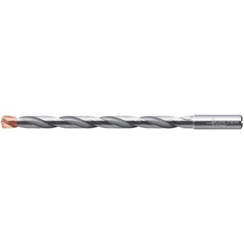 ‎3/8″ Dia. × 0.394″ Shank × 5-7/16″ Flute Length × 7-3/32″ OAL, 140°, 2xD Flute, Coolant Thru, DIN 6535 HA, Round Solid Carbide Drill A6589DPP-3/8IN - Exact Tooling