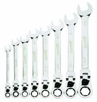 8 Piece - 12 Pt Ratcheting Flex-Head Combination Wrench Set - High Polish Chrome Finish SAE; 5/16 - 3/4" - Exact Tooling