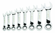 8 Piece - 12 Pt Ratcheting Stubby Combination Wrench Set - High Polish Chrome Finish SAE - 5/16 - 3/4" - Exact Tooling