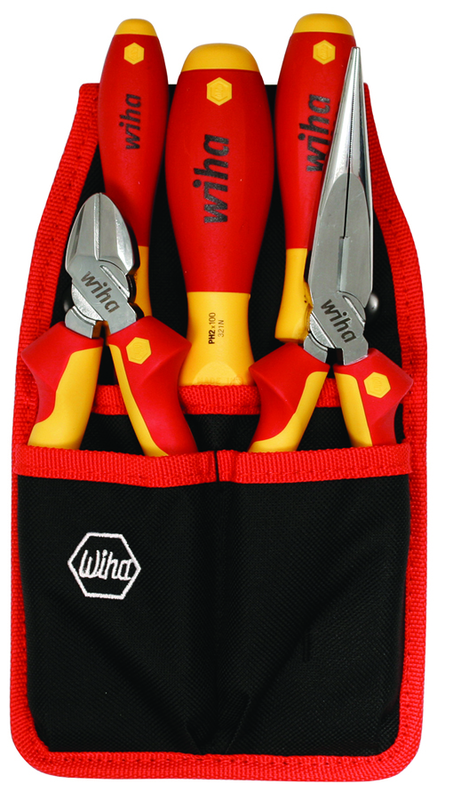5 Piece - Insulated Belt Pack Pouch Set with 6.3" Diagonal Cutters; 8" Long Nose Pliers; Slotted 3.0; 4.5 and Phillips # 2 Screwdrivers in Belt Pack Pouch - Exact Tooling