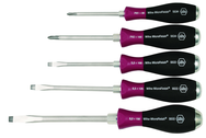5 Piece - MicroFinish Non-Slip Grip Screwdriver w/Hex Bolster & Metal Striking Cap - #53390 - Includes: Slotted 5.5 - 8.0mm Phillips #1 - 2 - Exact Tooling