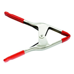 Steel Spring Clamp - 5″ Capacity–4″ Throat Depth - Vinyl Tips to prevent Marring, Nickel Plating to resist corrosion on a Heavy Duty Spring - Exact Tooling