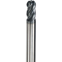 ‎9/16″ Dia. × 9/16″ Shank × 1-1/8″ DOC × 3-1/2″ OAL, Carbide AlTiN, Spiral , 4 Flute, Ballnose End Mill - Exact Tooling
