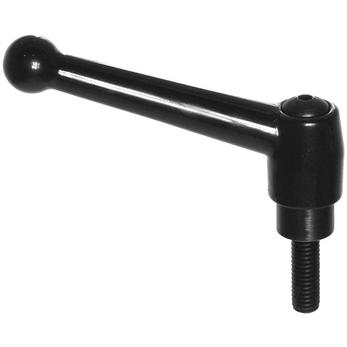 Model 70521, Clamp Lever Size 2 - Zinc Ball Style with Steel Stud Insert 3/8″–16 × 0.590″, Screw and Spring - Exact Tooling