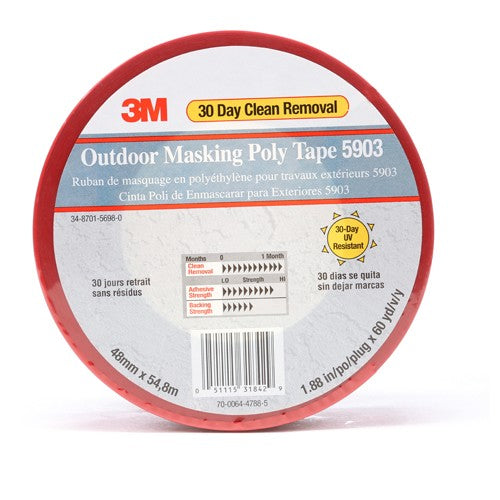 3M Outdoor Masking Poly Tape 5903 Red 48 mm × 54.8 m 7.5 mil Individually Wrapped Conveniently Packaged - Exact Tooling