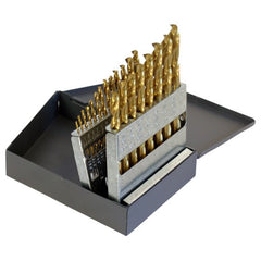 ‎1/16-3/8 RHS / RHC HSS-CO 8% (M42) 135 Degree Split Point Heavy Duty Cobalt Jobber Length Drill Set - TiN - Exact Tooling