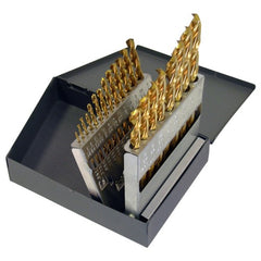 ‎1/16-3/8 RHS / RHC HSS 135 Degree Split Point Heavy Duty Parabolic Jobber Length Drill Set - TiN - Exact Tooling