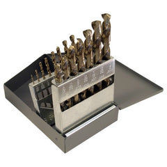 ‎1/16-1/2 RHS / RHC HSS-CO 8% (M42) 135 Degree Split Point Heavy Duty Cobalt Jobber Length Drill Set - Straw / Gold Oxide - Exact Tooling