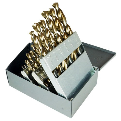 ‎1mm-13mm RHS / RHC HSS 135 Degree Split Point Heavy Duty Black & Gold Parabolic Jobber Length Drill Set - Black & Gold - Exact Tooling